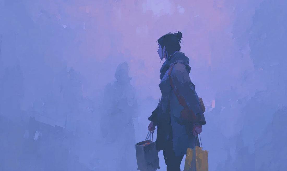 woman shopping for dnd gifts in the fog